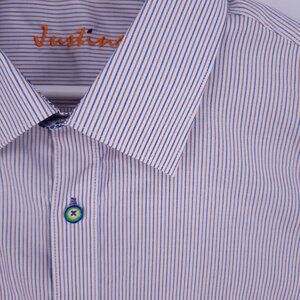Justing Striped Shirt Men’s 2XL Tailored Fit Floral Flip Cuff Button Down